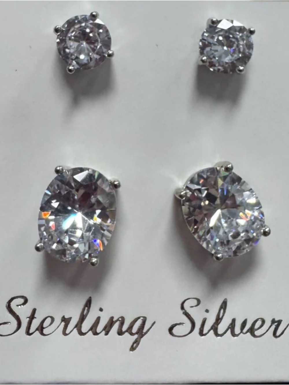 JTV Sterling Silver Clear CZ Stud Earrings - Pair Set